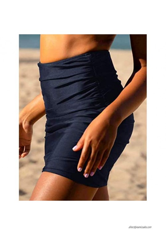 Firpearl Women's Swim Skirt High Waist Bikini Bottom Ruched Tankini Swimsuit Bottom