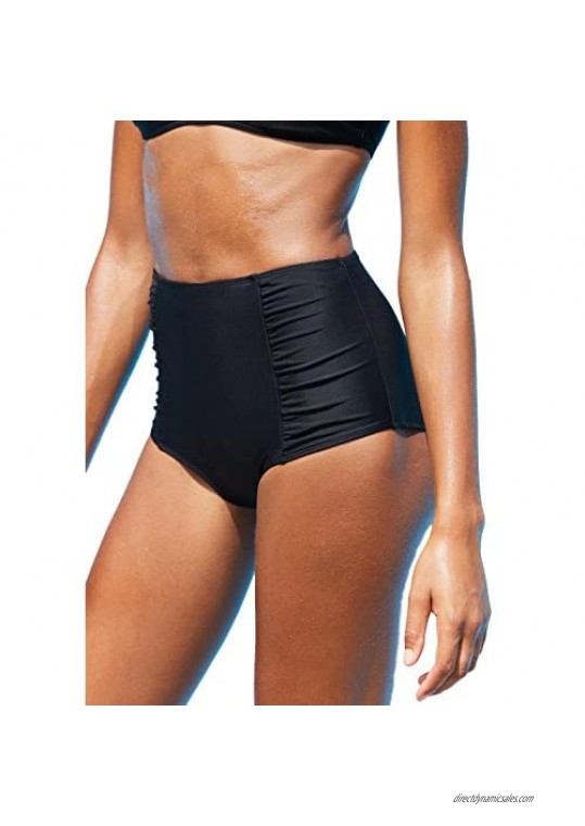 FlatterMe Women's High Waisted Swim Bottom Ruched Bikini Tankini Swimsuit Bri.