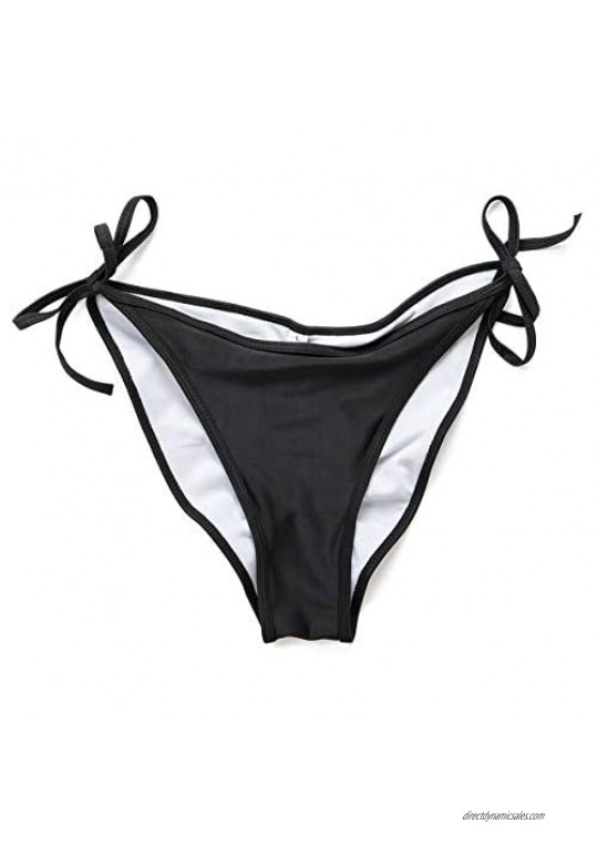 FOCUSSEXY Women's Sexy Brazilian Bikini Bottom with Tie-Side Cheeky V Cut Thong Swimwear