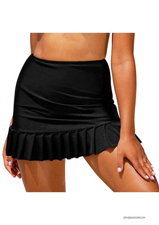 Hilor Women's Swim Skirt High Waisted Tankini Bottom Ruffled Swimwear Skirted Swimsuit Bottom