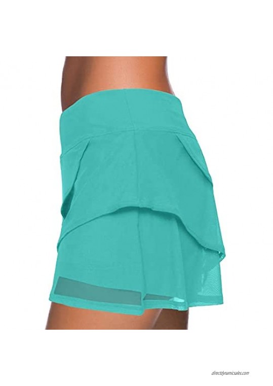 HOTAPEI Women's High Waist Layered Swimdress Ruffle Swim Skirt Swimsuit Bottom