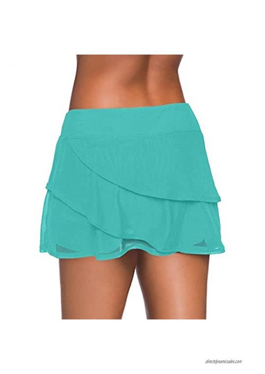 HOTAPEI Women's High Waist Layered Swimdress Ruffle Swim Skirt Swimsuit Bottom