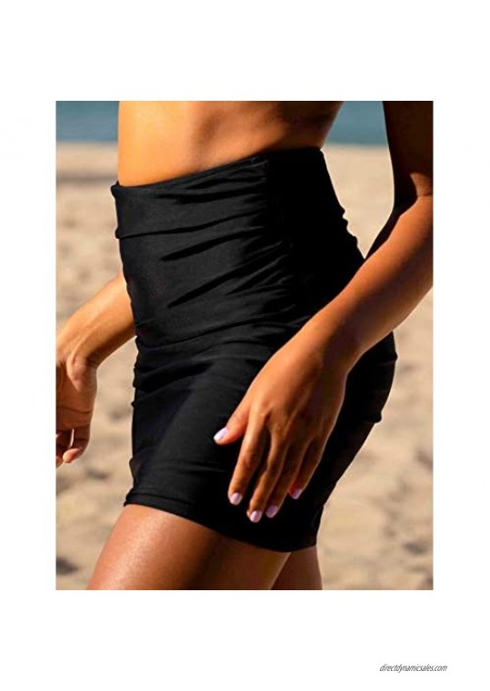 Mycoco Women's High Waisted Swim Skirt Ruched Tummy Control Bikini Bottom Tankini Swimsuit with Brief
