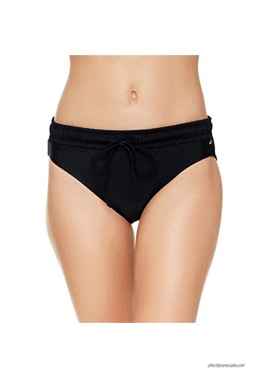 Reebok Women's Swimwear Invincible Icon High Cut Leg Drawcord Brief Swim Bathing Suit Bottom Separate