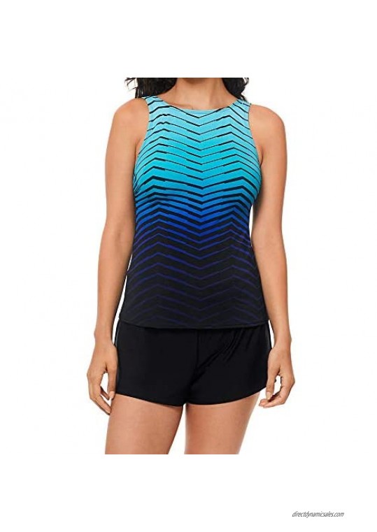 Reebok Women's Swimwear Sport Fashion Prime Performance High Neck Tankini Bathing Suit Top Blue 14