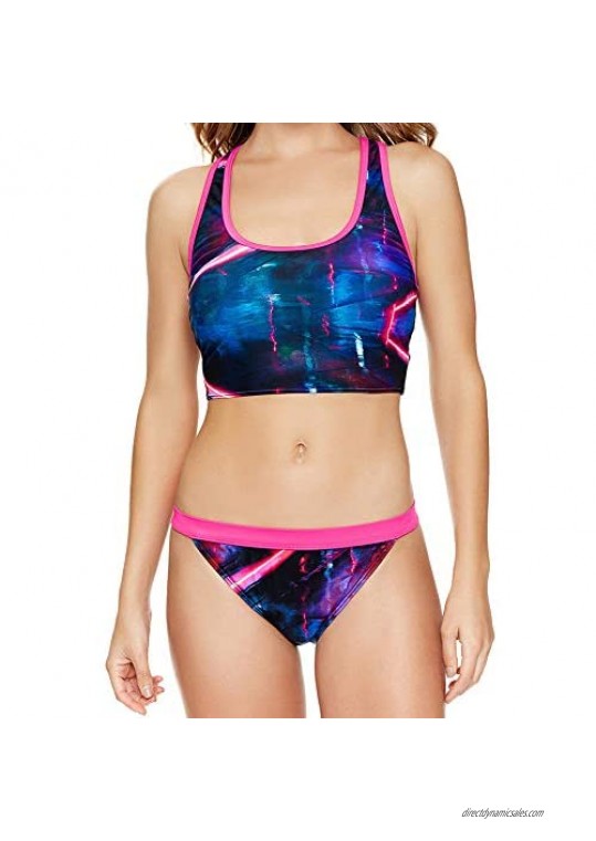 Reebok Women's Swimwear Urban Glowstick Scoop Neck Mesh Crop Top Tankini Bathing Suit Top Separate