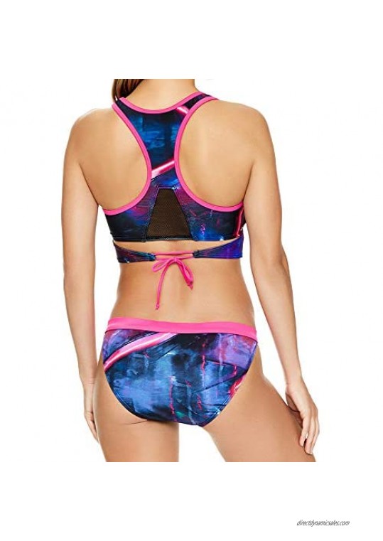 Reebok Women's Swimwear Urban Glowstick Scoop Neck Mesh Crop Top Tankini Bathing Suit Top Separate