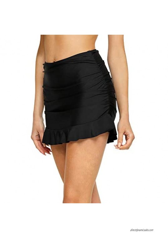 RELLECIGA Women's Tummy Control High Waisted Shirred Swim Skirt Swimsuit Bikini Bottom