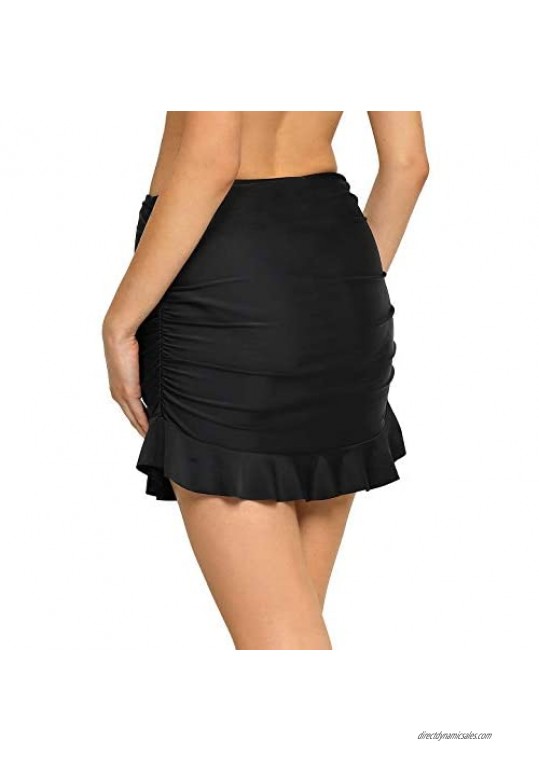 RELLECIGA Women's Tummy Control High Waisted Shirred Swim Skirt Swimsuit Bikini Bottom
