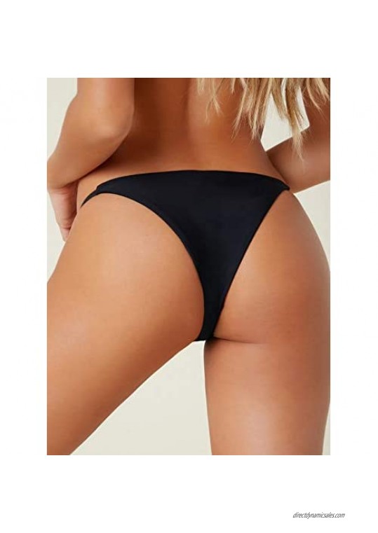 SheIn Women's Basics Thong Bikini Bottom Beachwear Solid Swimsuit Panty