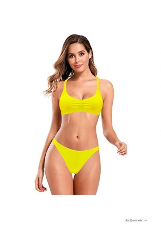 SHEKINI Womens Bikini Padded Cutout Strappy Halter Swimsuits Two Piece Bathing Suits
