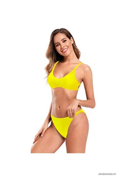 SHEKINI Womens Bikini Padded Cutout Strappy Halter Swimsuits Two Piece Bathing Suits