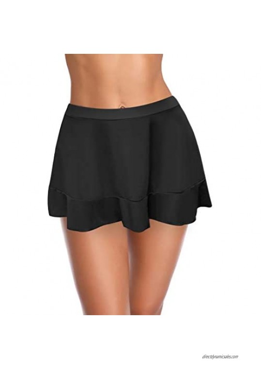 SHEKINI Women's Ruffle Swim Skirt Bikini Bottom Built-in Swim Bottom Swimsuit