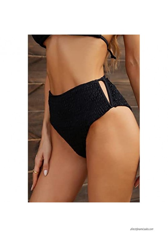 Upopby Women's Retro High Waisted Bikini Bottoms Tummy Control Swimsuit Bottom Ruched Tankini Swim Shorts