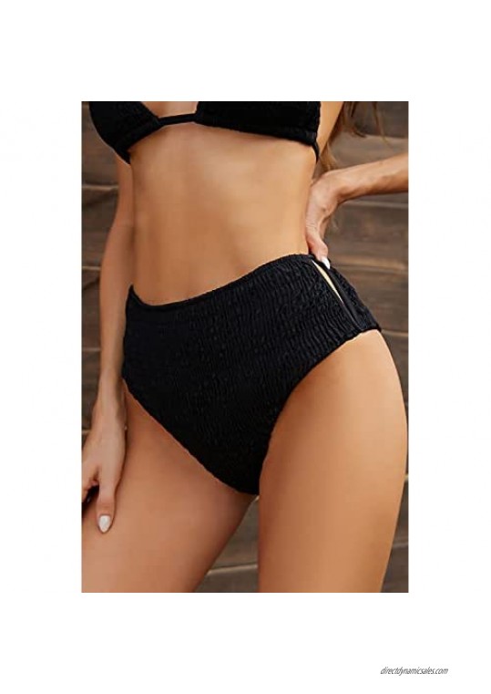 Upopby Women's Retro High Waisted Bikini Bottoms Tummy Control Swimsuit Bottom Ruched Tankini Swim Shorts