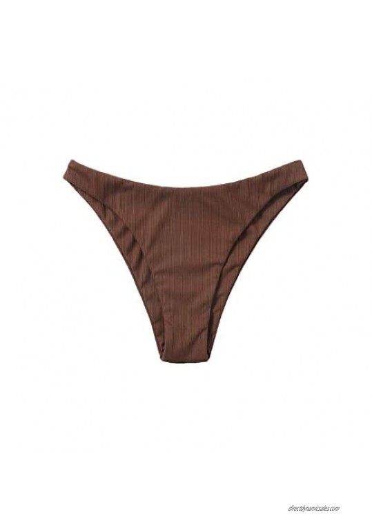 Verdusa Women's Elastic Waist Rib Swimsuit Bikini Bottoms Panty