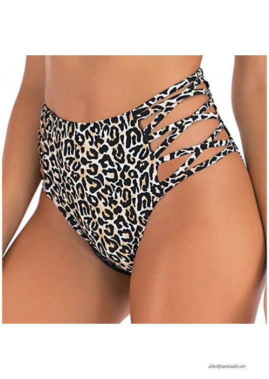 Women High Waisted Bikini Bottoms Cheeky High Leg Swimsuit Bottoms Strappy Bathing Suit High Cut Swim Bottom