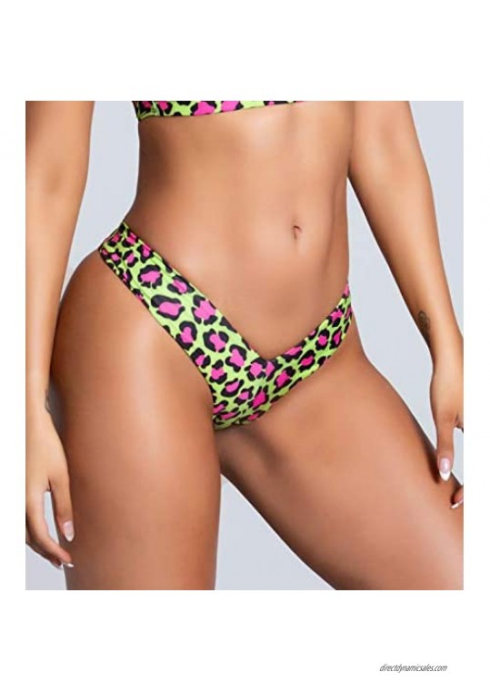 Yandy Pink Leopard Print Swimsuit Bikini Bottom with High Waist Modern V Cut and Thong Back