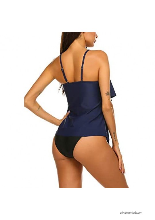 Avidlove Women's Tankini Set V-Neck Ruffle Layered Two Piece Swimsuits Solid Adjustable Strap Flounce Bathing Suits Swimwear