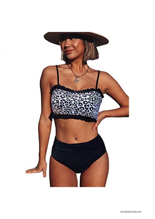 Beachsissi Women Stringy Selvedge Leopard Print Bikini Set 2 Piece Bathing Suit