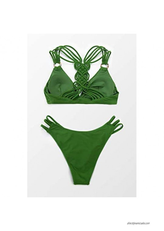 CUPSHE Women's Bikini Swimsuit Green Triangle Braided Strappy Two Piece Bathing Suit