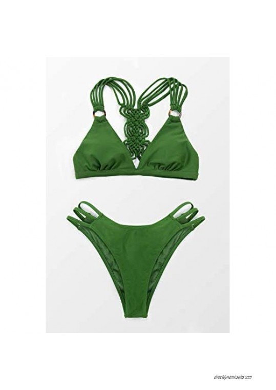 CUPSHE Women's Bikini Swimsuit Green Triangle Braided Strappy Two Piece Bathing Suit