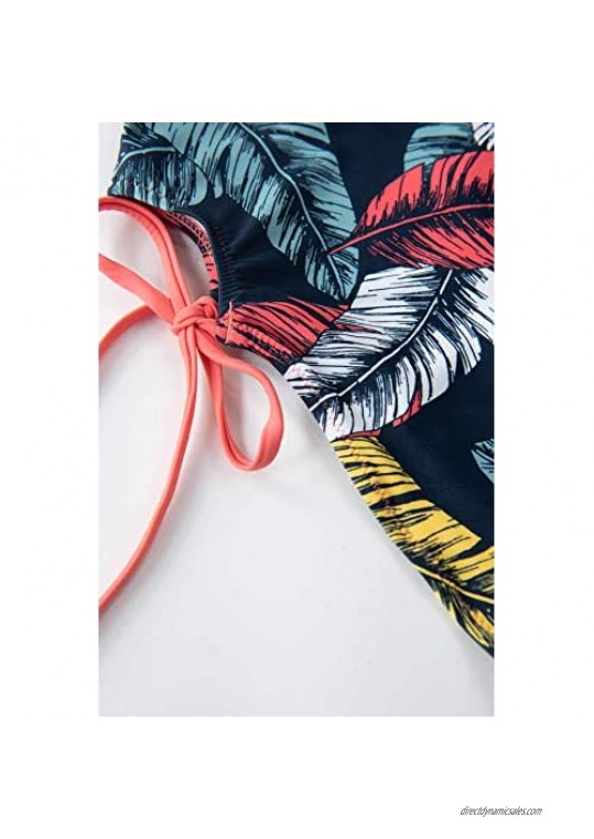 CUPSHE Women's Bikini Swimsuit High Waist Leaf Print Tie Side Two Piece Bathing Suit