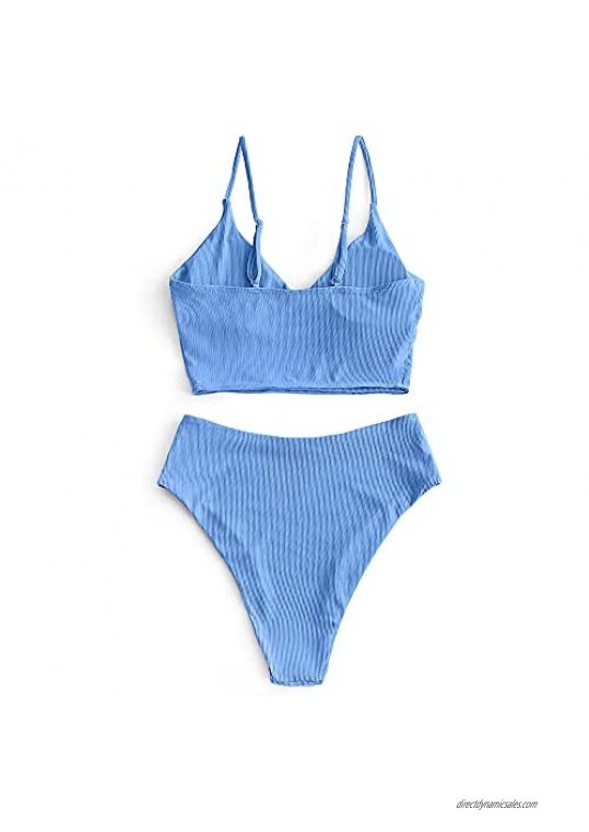 FEAPHY Women's High Waisted Swimsuit V-Neck High Cut Surplice Wrap Bikini Tankini Bathing Suit