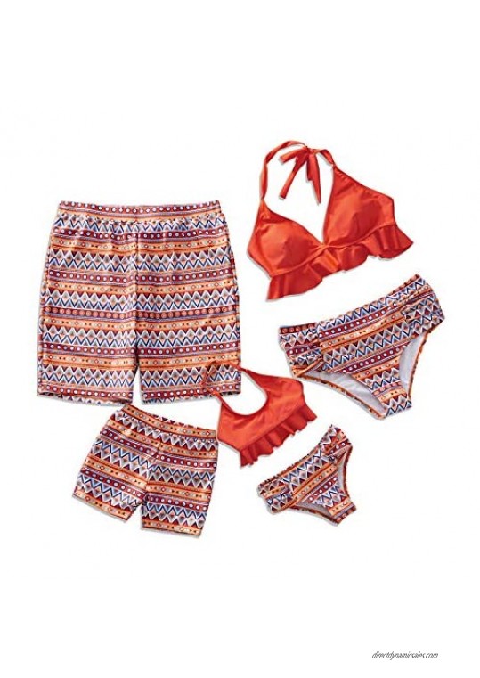 IFFEI Family Matching Swimwear Two Pieces Bikini Set Halter Bathing Suit Mommy and Me Beach Wear