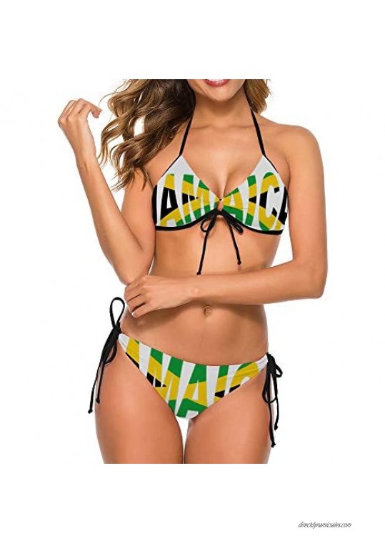 Jamaican Flag Halter Bikini Set Women Girl Bra Swimsuits 2 Piece Triangle Briefs Sexy Lace Up Swimwear