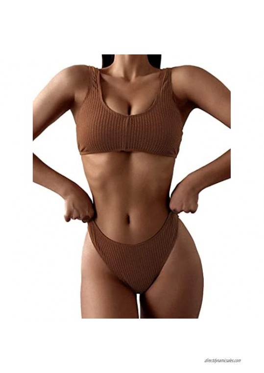 SheIn Women's 2 Piece Swimsuit Scoop Neck Wireless Bra Bikini Set Bathing Suit