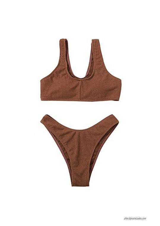 SheIn Women's 2 Piece Swimsuit Scoop Neck Wireless Bra Bikini Set Bathing Suit