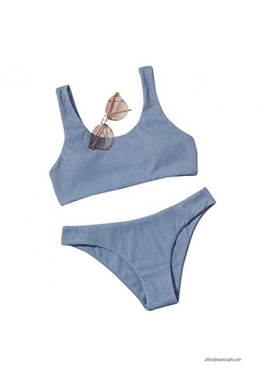 SheIn Women's Scoop Neck Swimsuit Wireless Bra and Panty Bikini Set Bathing Suit