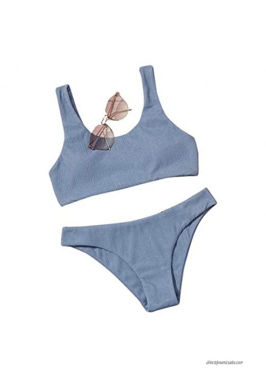 SheIn Women's Scoop Neck Swimsuit Wireless Bra and Panty Bikini Set Bathing Suit