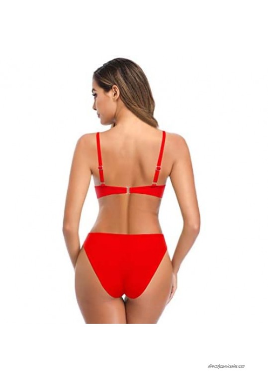 SHEKINI Women's Cutout Padded Bikini Top Low Waisted Bottom Two Piece Swimsuits