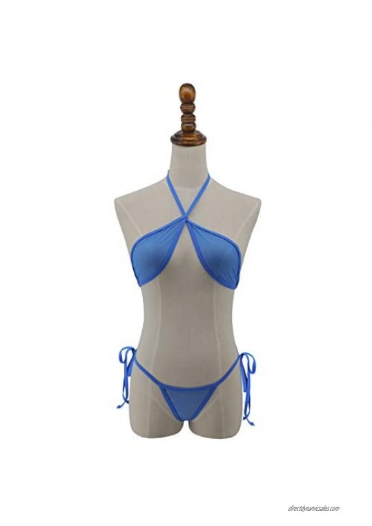 SHERRYLO Fishnet Bikini Sheer Mini Micro Bikinis See Thru Wrap Around Top Brazilian G String Thong Bottom Skimpy Swimsuits