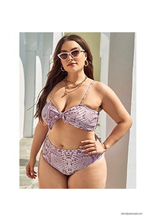 SOLY HUX Women's Plus Size Snakeskin Print Bikini Bathing Suit with Beach Skirt 3 Piece Swimsuits
