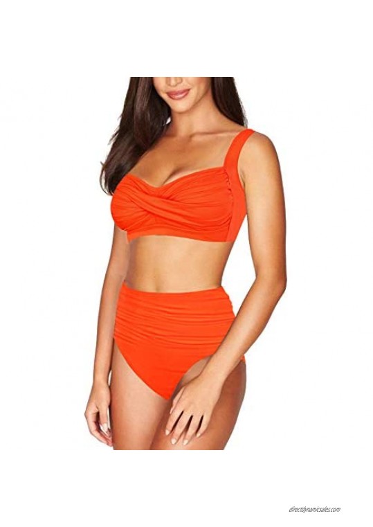 Sovoyontee Women's 2 Pieces High Waisted Bikini Set Ruched Swimsuit Bathing Suits