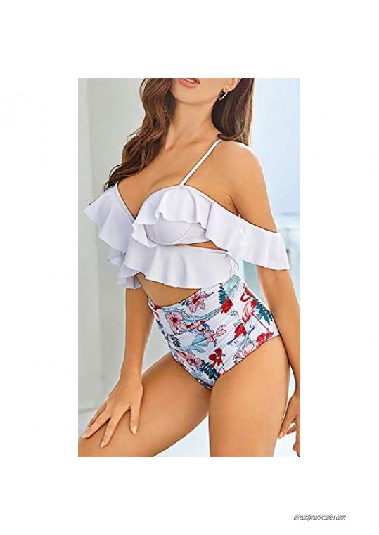 swimall Bikinis for Women High Waisted Tummy Control Two Piece Swimsuit Bikini Set Ruffle Push Up Bathing Suit