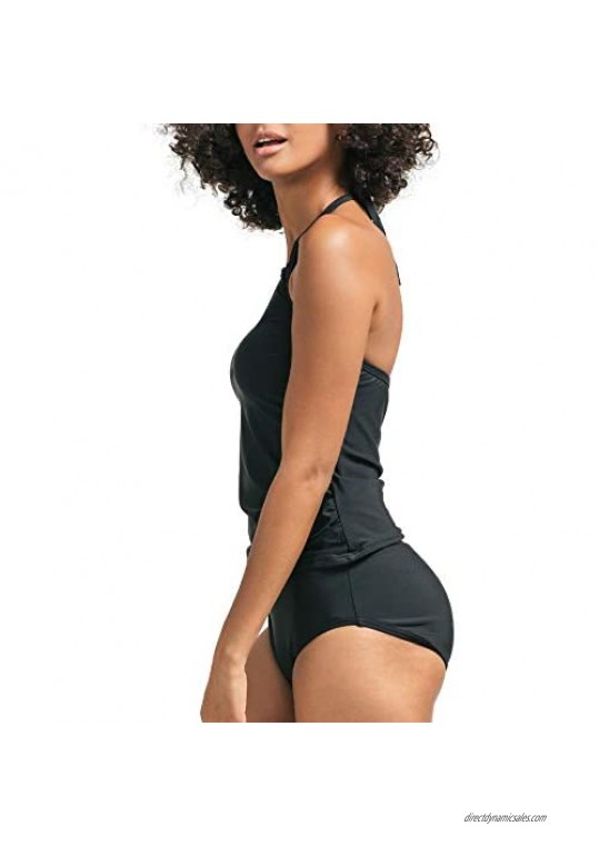 Women’s Tankini Swimsuits High Neck Mesh Bikini Top Halter High Waisted Swimwear Tummy Control Bathing Suits