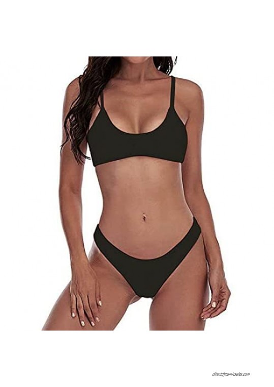 Womens Thong Bikini Swimsuit Two Piece Scoop Neck Padded Push up Brazilian Bikini Sets