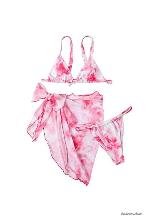 Zaxicht Women's Bikini Swimsuits with Wrap Skirt  Sexy Tie Dye 3 Pieces Strings High Cut Bikini Set Bathing Suits for Juniors