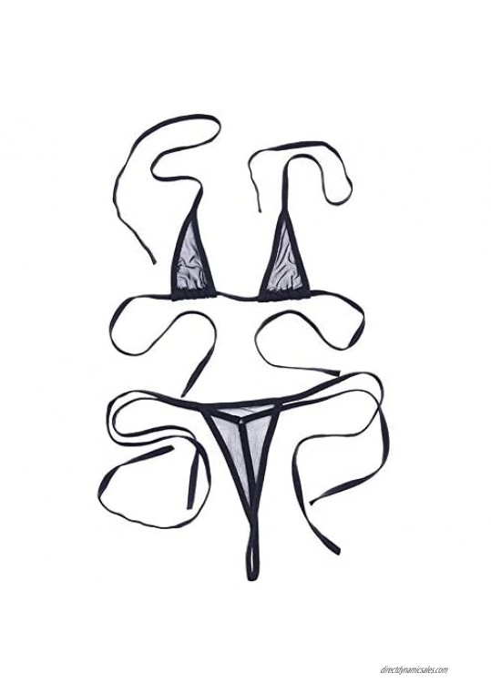 ZTie Women’s Sheer Extreme Swimsuit Bikini Halterneck Top and Tie Sides Micro Bikini Thong Sets