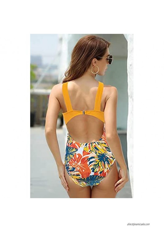Binlowis One Piece Swimsuit Front Strappy Cross Women’s Swimwear Floral Print Bathing Suit