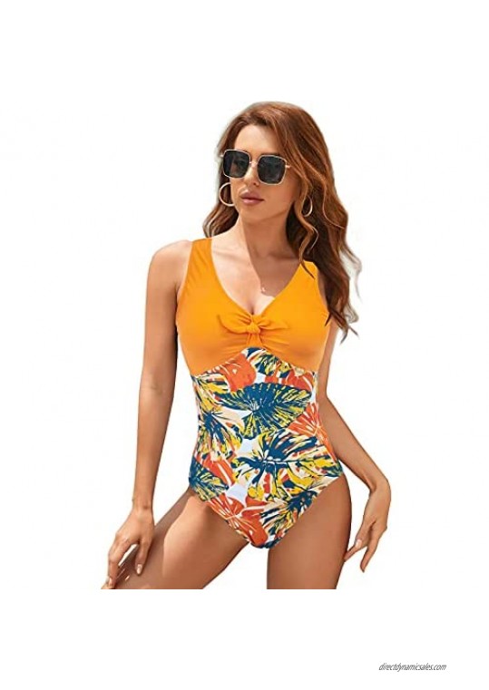 Binlowis One Piece Swimsuit Front Strappy Cross Women’s Swimwear Floral Print Bathing Suit