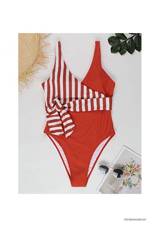Blooming Jelly Womens Cutout One Piece Swimsuit Tie Dye Bathing Suits Tie Knot High Cut Sexy Monokini