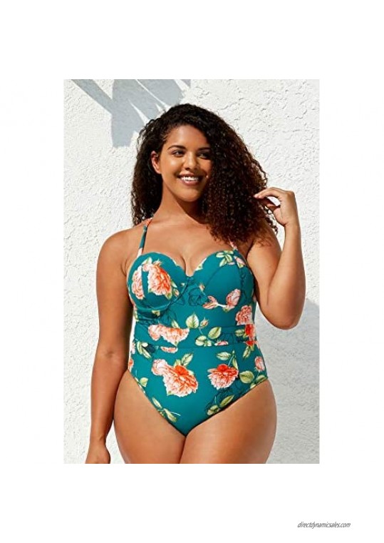 CUPSHE Women's One Piece Plus Size Swimsuit Floral Print Crisscross Bathing Suit