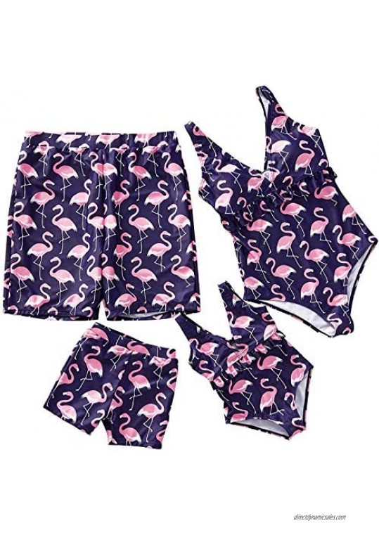 IFFEI Mommy and Me Swimsuit One Piece Flamingo Printed V Neck Family Matching Swimwear