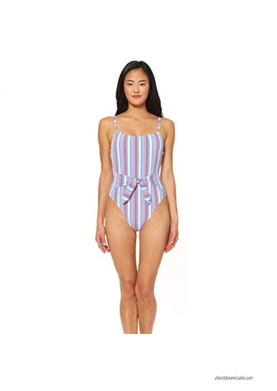 Jessica Simpson Women's Straight Neck One Piece Swimsuit Bathing Suit