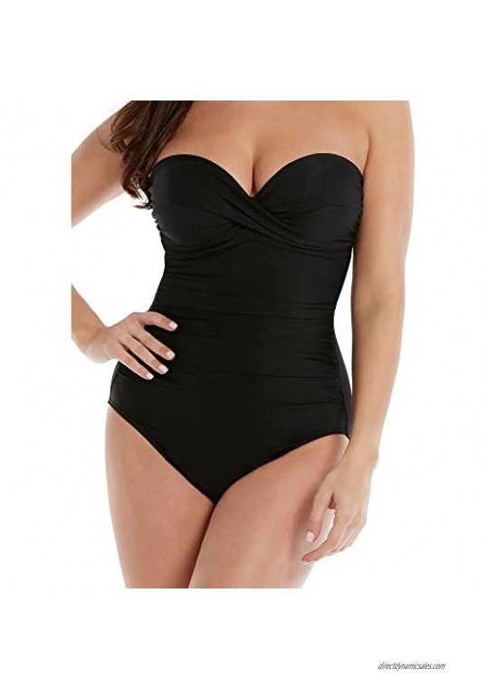 Miraclesuit Women’s Slimming Swimwear Rock Solid Madrid Strapless Bandeau Underwire One Piece Swimsuit